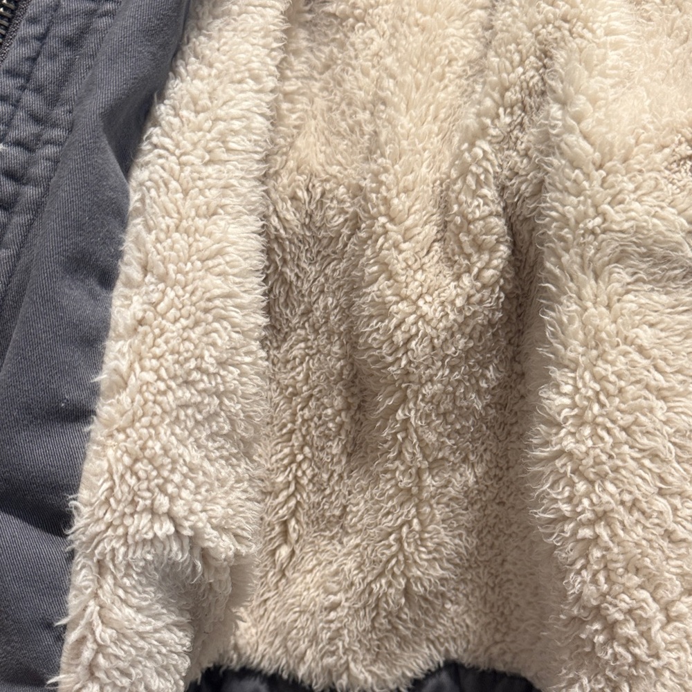Gray Hooded Jacket with Sherpa Lining - Picture 5 of 6
